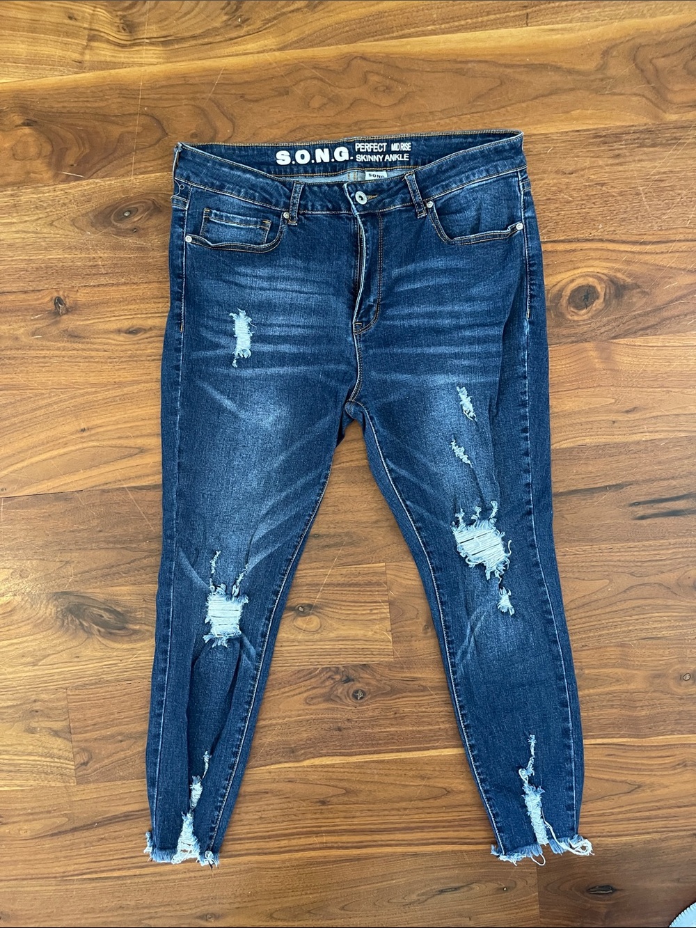 S.O.N.G. Dark Wash Distressed Skinny Ankle Jeans